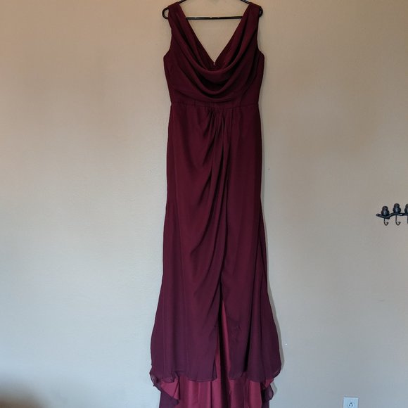 Burgundy Size 14 Sheath V-Neck Long Dress w/ Slit - Picture 2 of 7
